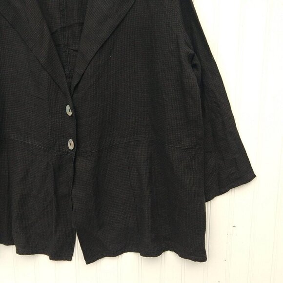 Linnea Women's Black Linen Blend Top Size XL Lagenlook Button Front Collared - Picture 4 of 8